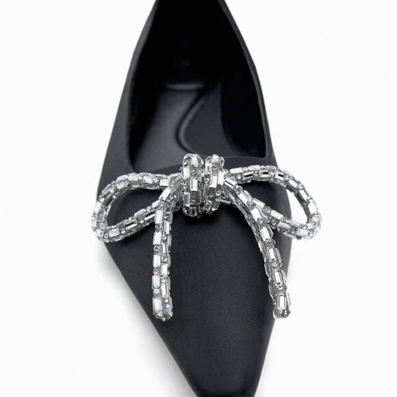 ZARA EMBELLISHED BOW BALLET FLATS BLACK SIZE| 2577/010 - Picture 2 of 11